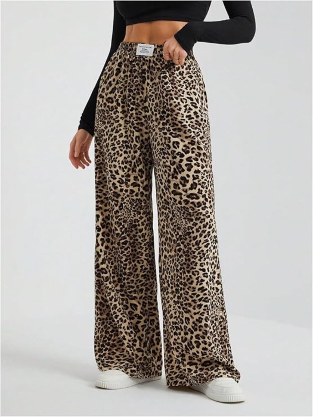 Animal Print Pants High Waisted Baggy Wide Leg Y2k Sweatpants w/ Pockets Z10